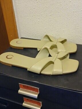 Chic Cream Beige Crossover Square Toe Slide Sandals Sz 11